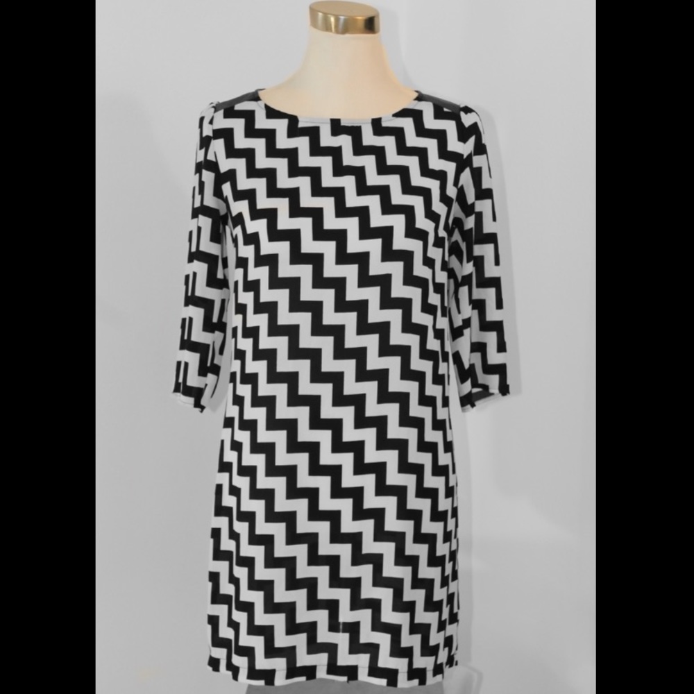 Orange Creek Black & White Zig Zag Pattern Dress